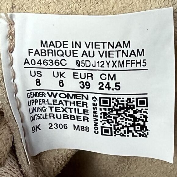 Converse All Star Hi-Top Classic Beige Leather Sneaker Womens Sz 8 Lace Up Shoes - Picture 10 of 11